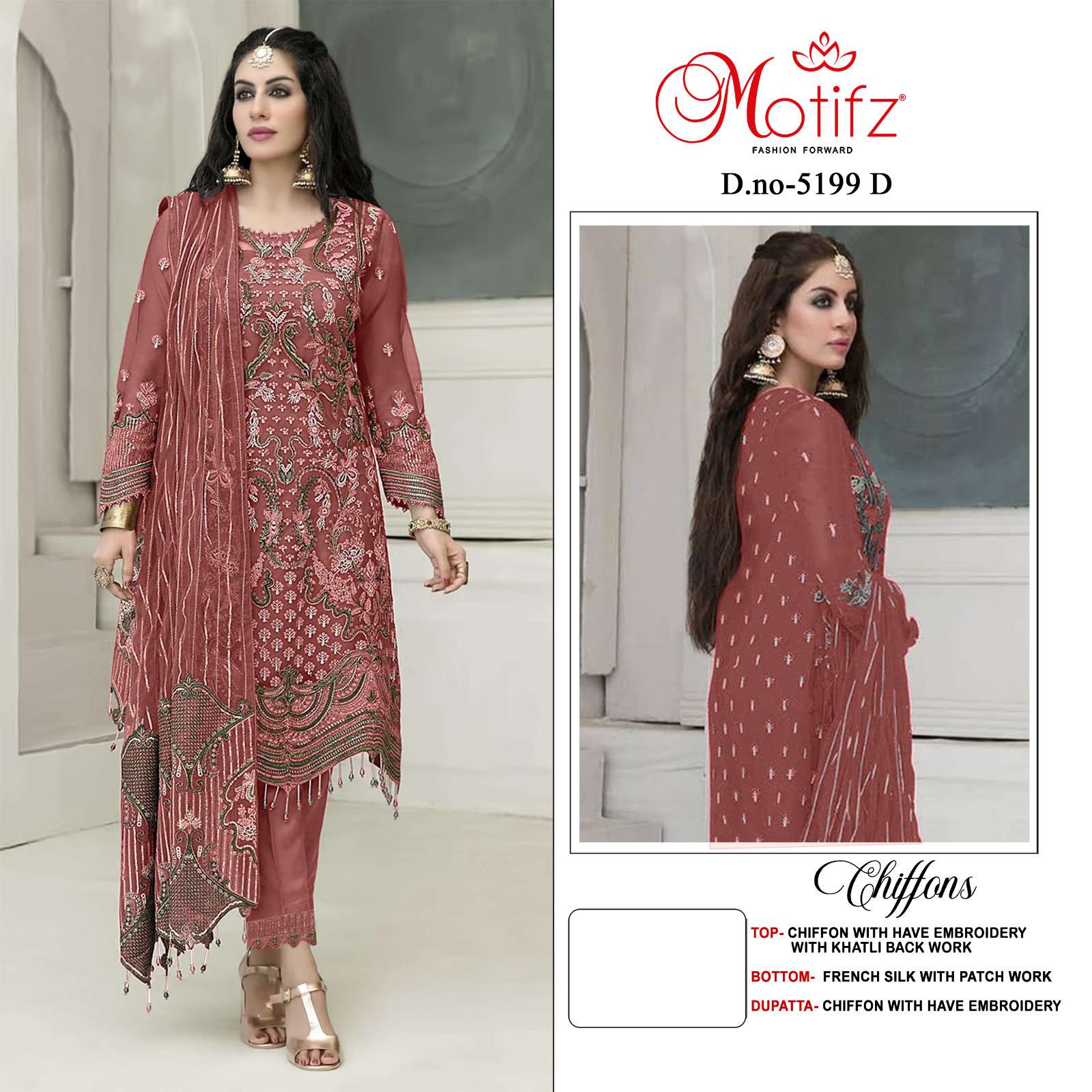 MOTIFZ 5199 BRAND QUALITY EMBROIDERY MATERIAL 3 PIECE SUIT C...