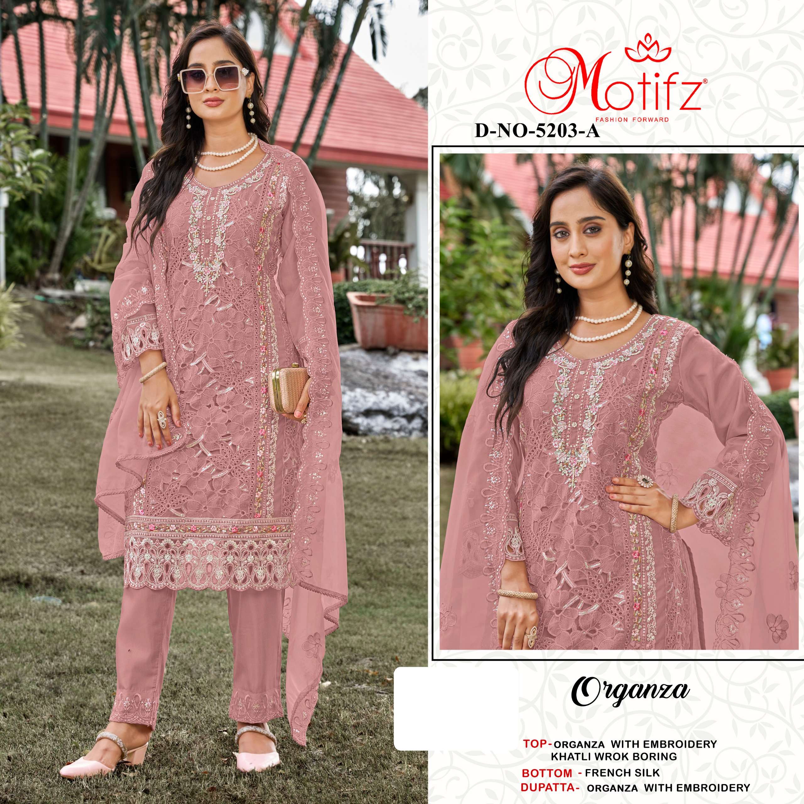 MOTIFZ 5203 ORGANZA FABRIC DESIGNER WORK SALWAR SUIT AT FUNC...