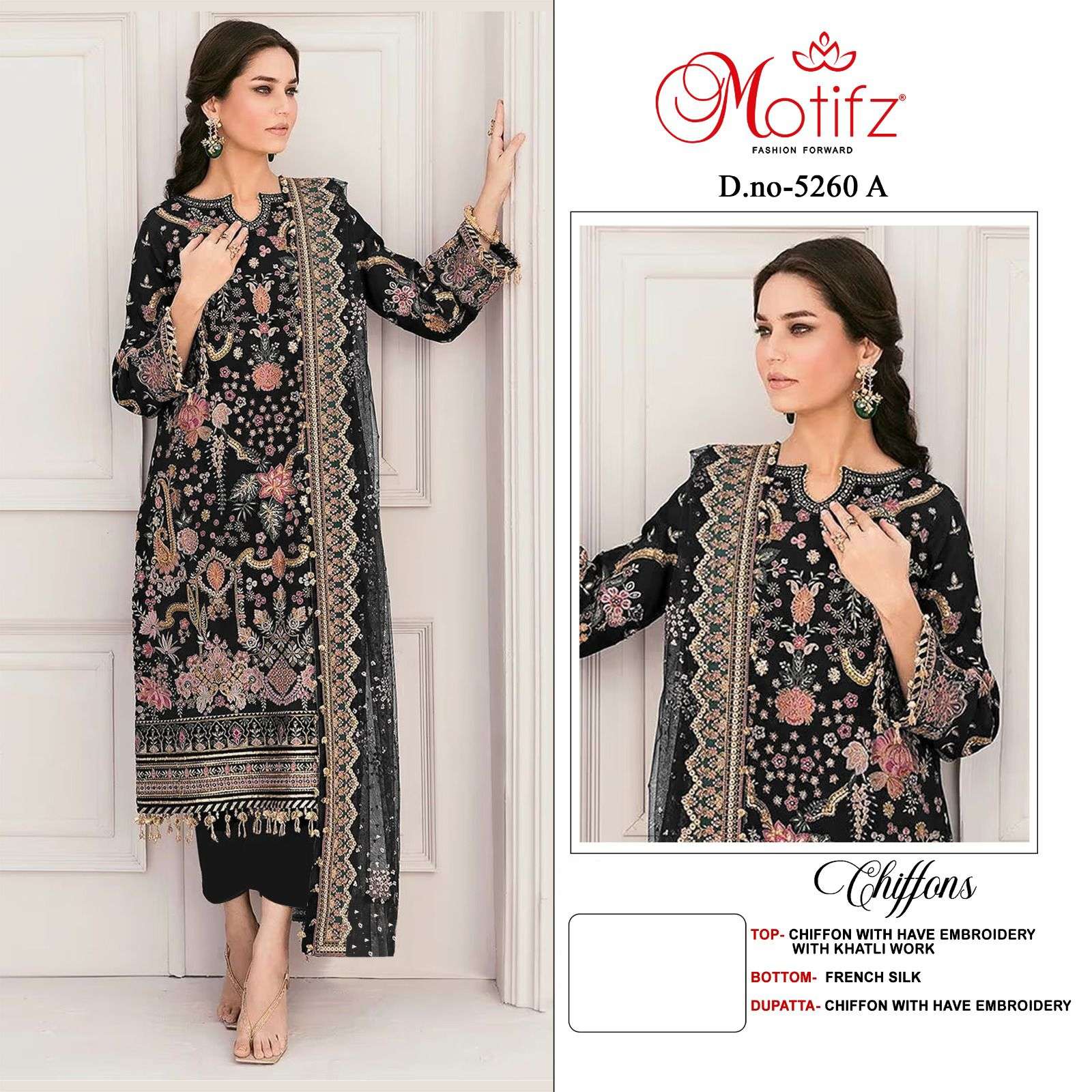 MOTIFZ 5260 CHIFFON WITH MULTI EMBROIDERY PAKISTANI TYPE SUI...