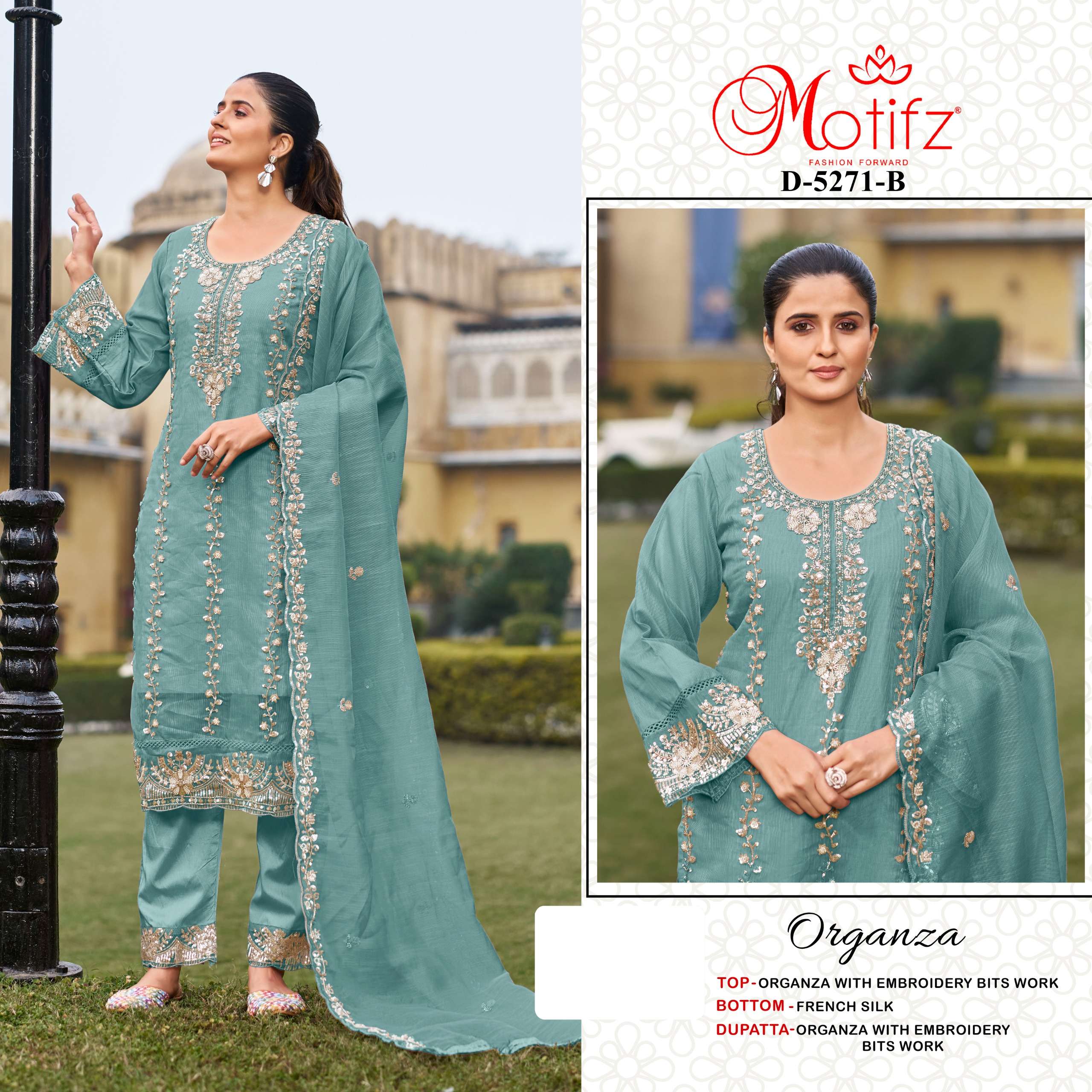 MOTIFZ 5271 ORGANZA WITH BITS WORK SALWAR SUIT COLLECTION TR...