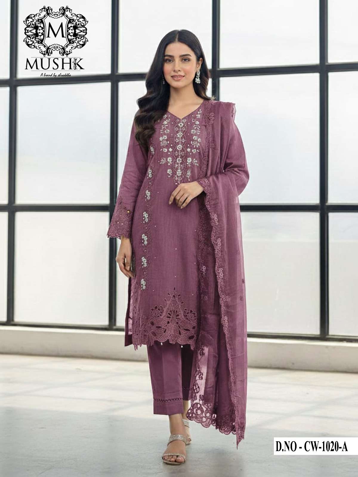MUSHK CW 1020 LINING CHECKS FULL CUTWORK READYMADE SUIT PRET...