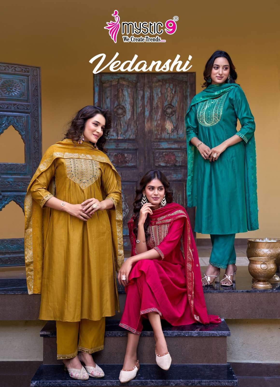 MYSTIC 9 VEDANSHI VOL 1 VERTICAN SLUB A LINE CUT SALWAR SUIT...