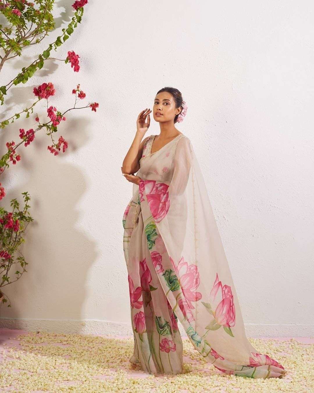 Nancy Soft Organza With Beautiful Floral Prints in Beads And...