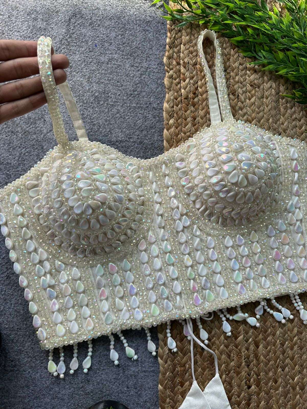 New Heavy Pearl Spaghetti Padded With Beautiful Work back op...