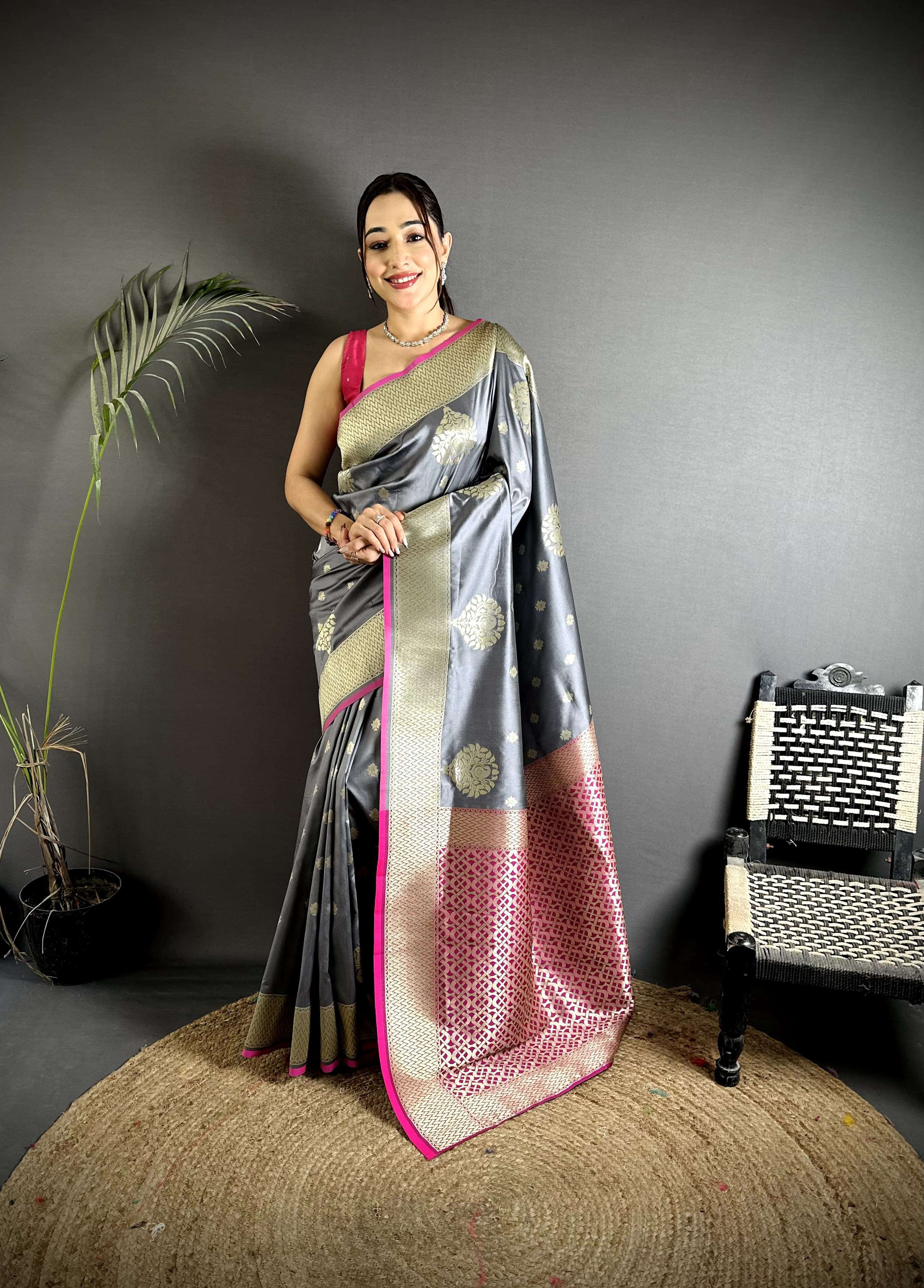  PAAKHI SOFT BANARASI SILK WITH WEAVING ROSE GOLD JARI PALLU...