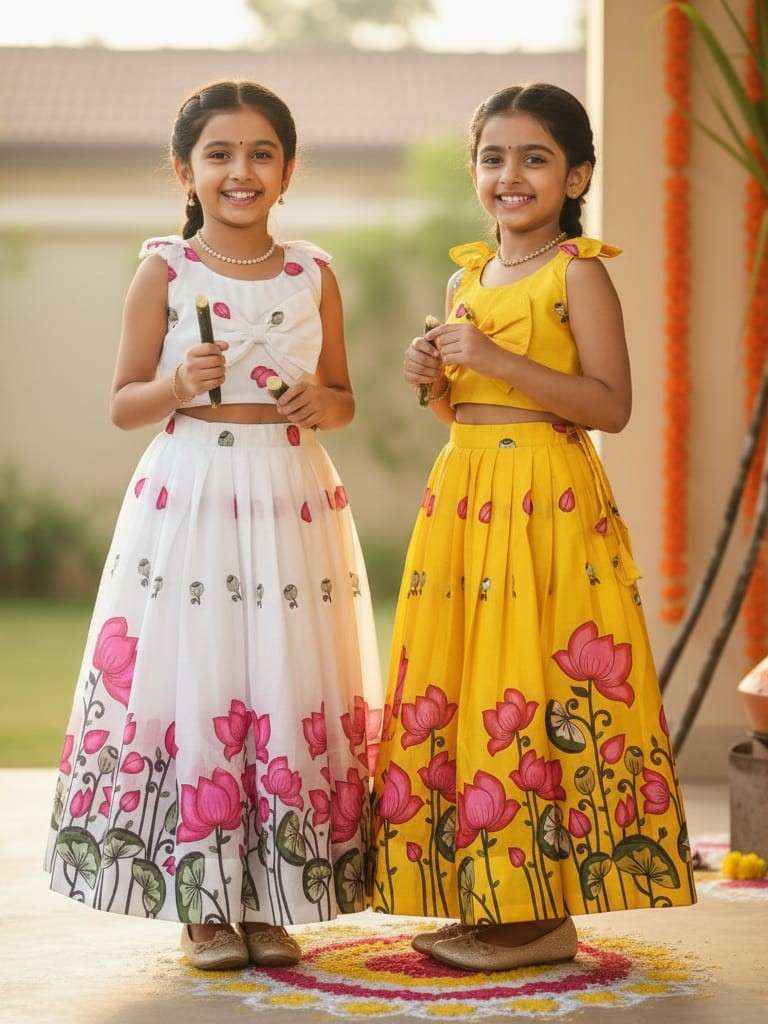 Pink Lotus Chikka Silk Neck Bows Blouse With Kalamkari Print...