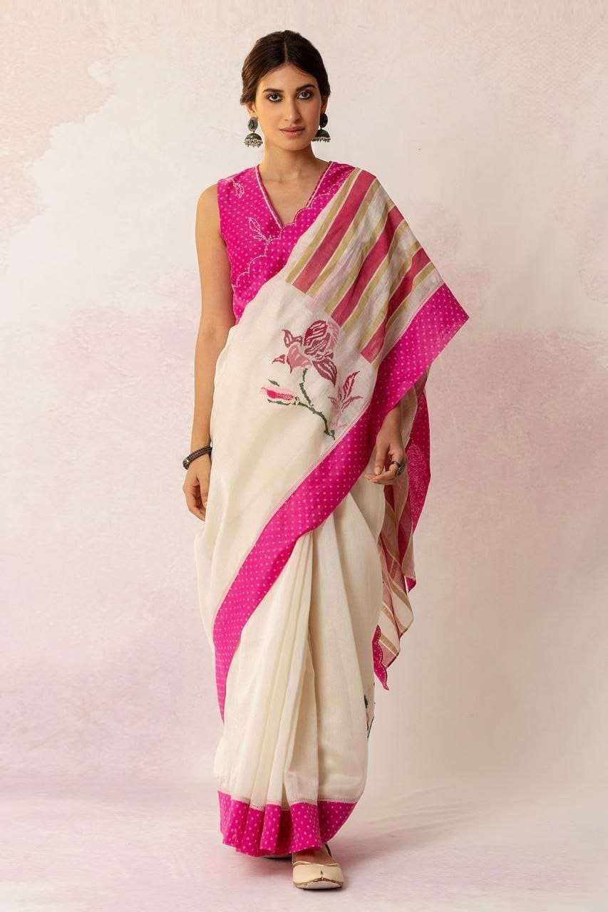 Plain Linen fabric with Lotus flower Digital Print in pink a...