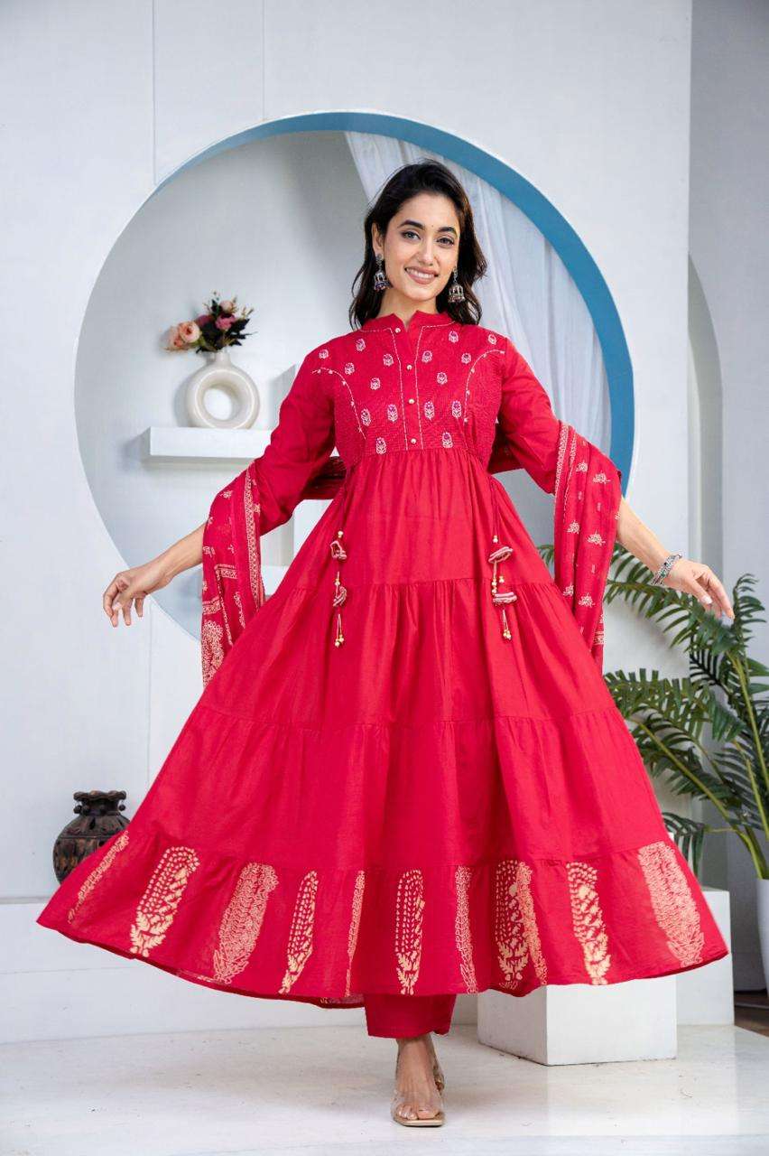 PREMIUM COTTON TREND DESIGN ANARKALI SUIT AT PARTY WEAR WHOL...