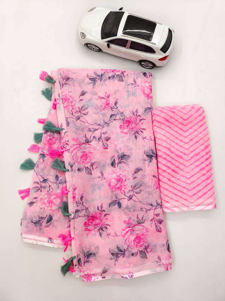 Pure Linen Digital Print multi colour flower with light weig...