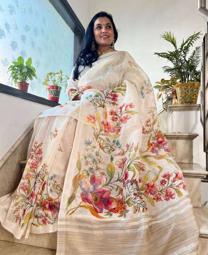 Pure Plain Linen with Digital Print multi color Benefits Lik...