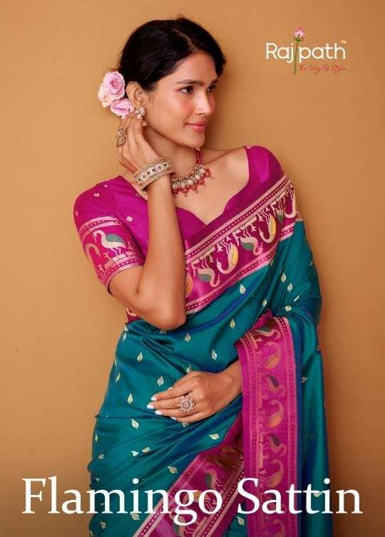 RAJPATH FABRIC FLAMINGO SATTIN PARTY WEAR SAREE COLLECTION W...