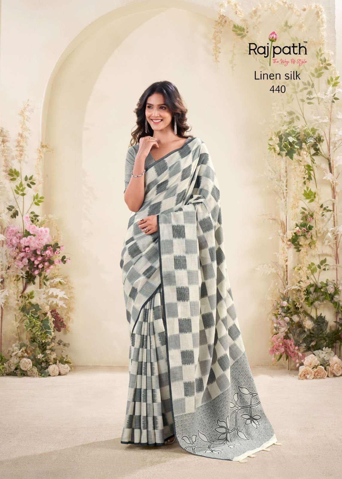 RAJPATH FABRICS REDIUM SILK LINEN SILK PATRY WEAR SAREE WHOL...