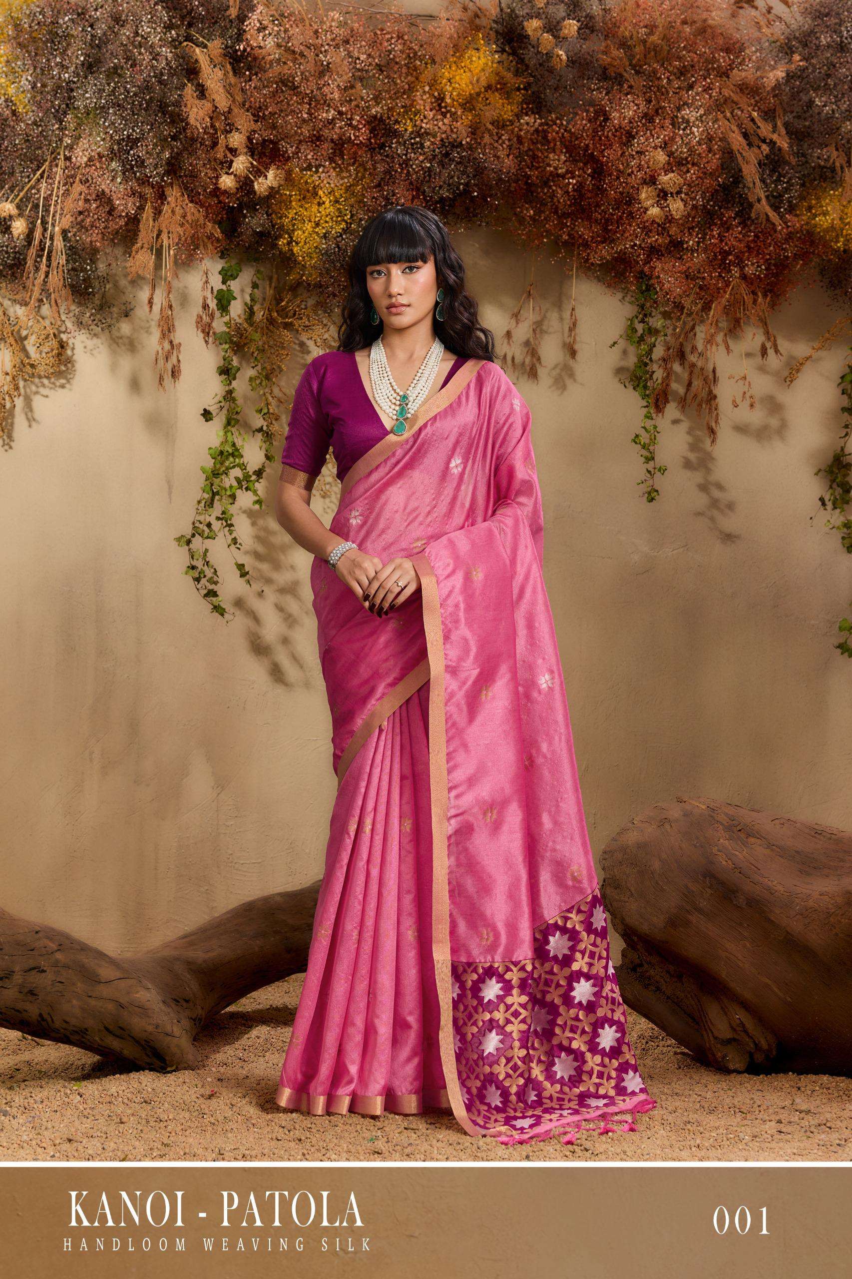 RAJTEX FABRICS KANOI PATOLA TUSSAR SILK HANDLOOM WEAVING SAR...