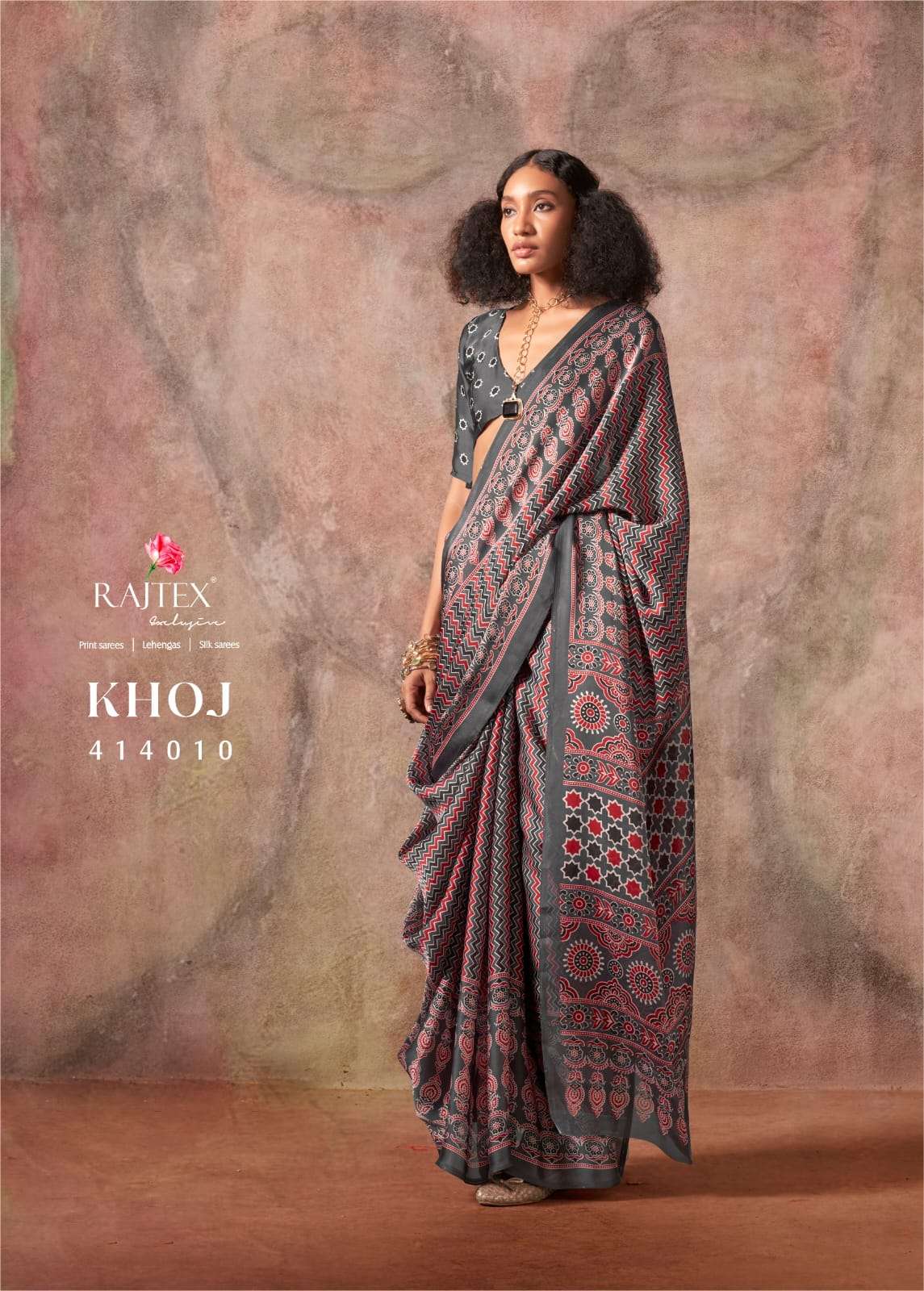 RAJTEX FABRICS KHOJ AJRAKH PRINT SATIN GEORGETTE PARTY WEAR ...