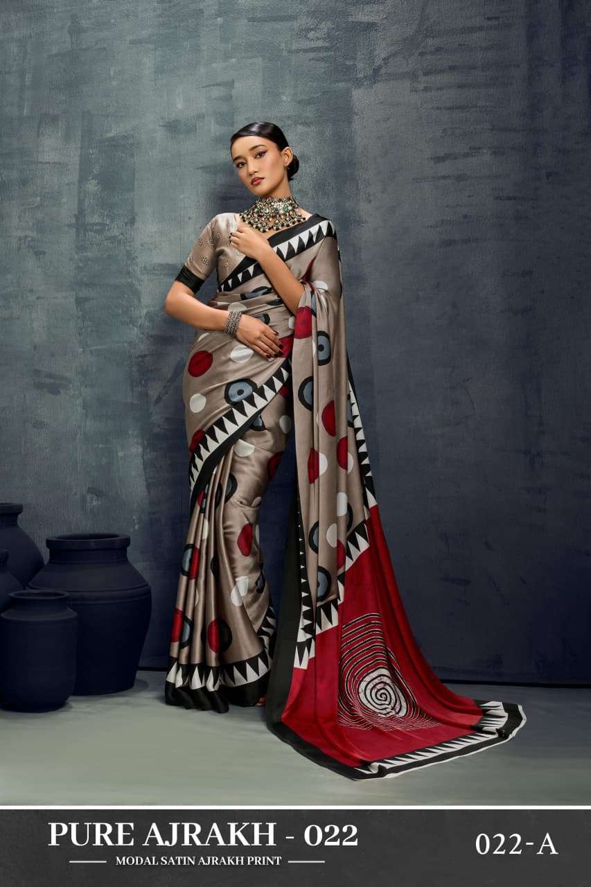  RAJTEX PURE AJRAKH 022 MODAL SATIN AJRAKH PRINT SAREES  REG...