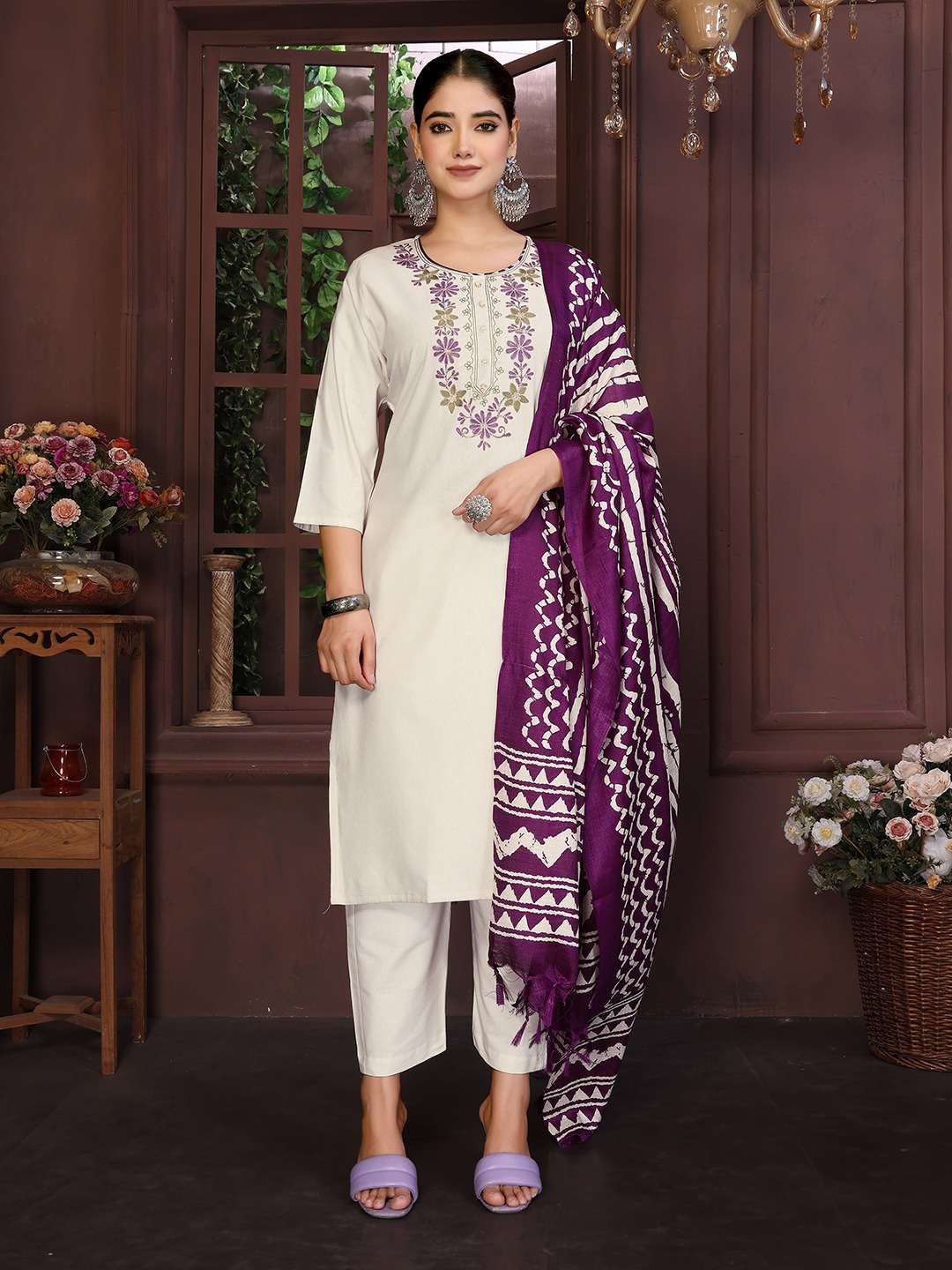 RE COTTON 3 PIECE COLLECTION WHITE SUIT PRINTED DUPATTA TREN...