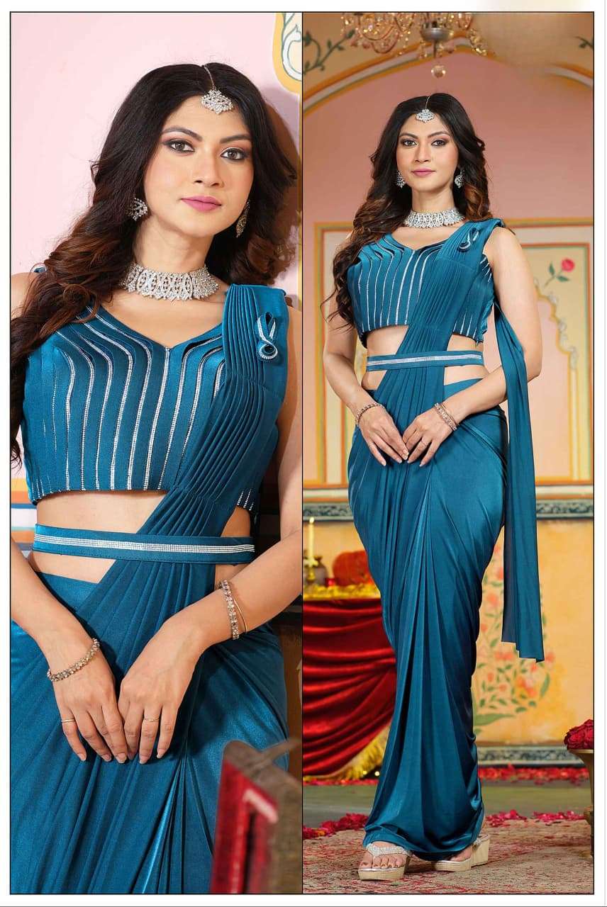 READYMADE ONE MINUT BLUE SAREE WITH MODAL STYLE SUPPLIER FF