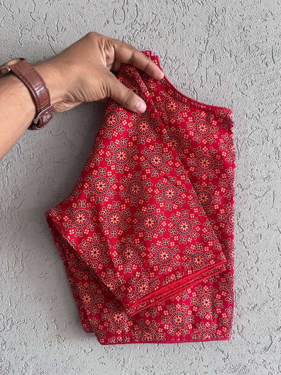 REGULAR WEAR AJRAKH HANDBLOCK COTTON RUND NECK BLOUSE EXPORT...