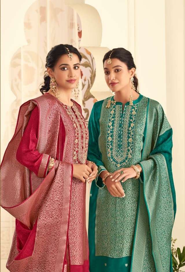 REYNA AKILA BEMBERG JAMAWAAR SILK LACE SLEEVES AND DAMAN SUI...