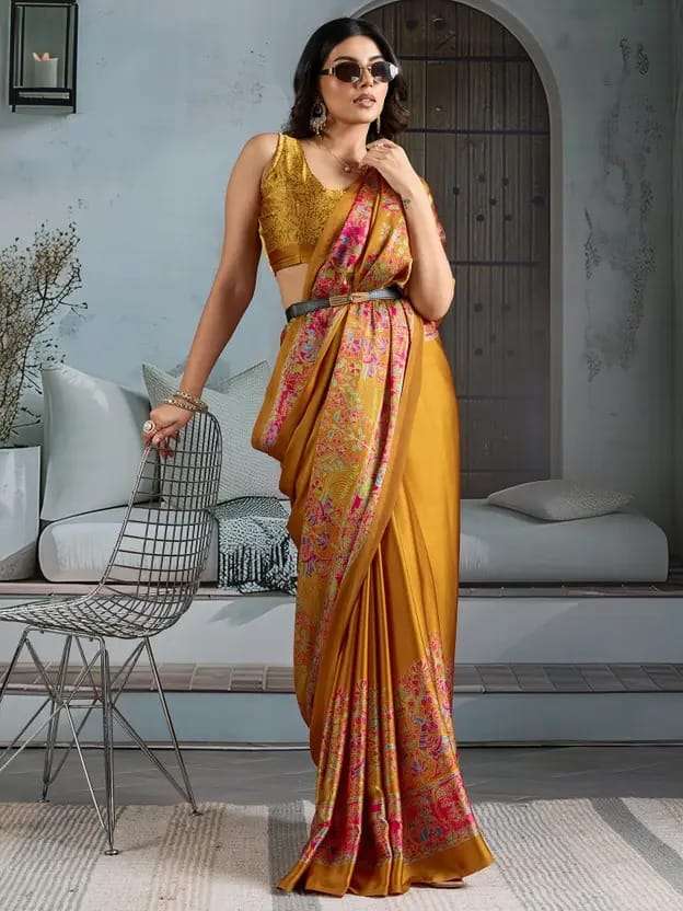 RICH FIGURE PURE SATIN FABRIC ALONG WITH MADHUBANI PRINTED S...