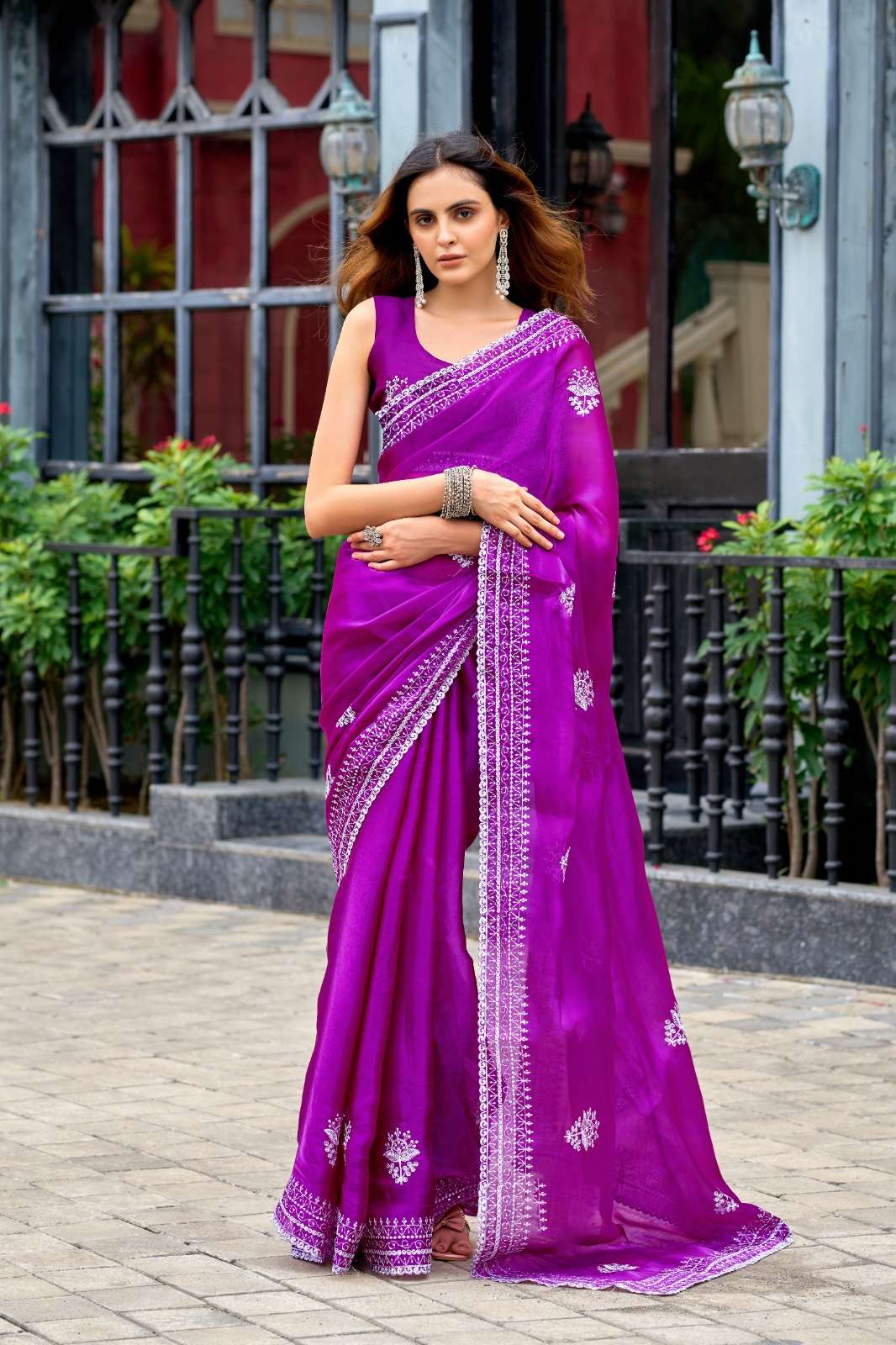RiyaTraditional And Designer Shimmer Chiffon with simple Emb...