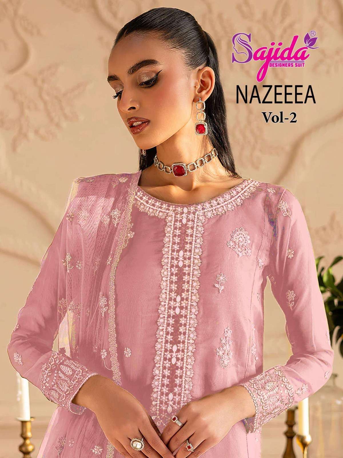 SAJIDA DESIGNER NAZEEEDA VOL 2 ORGANZA WITH HEAVY DESIGN PAK...