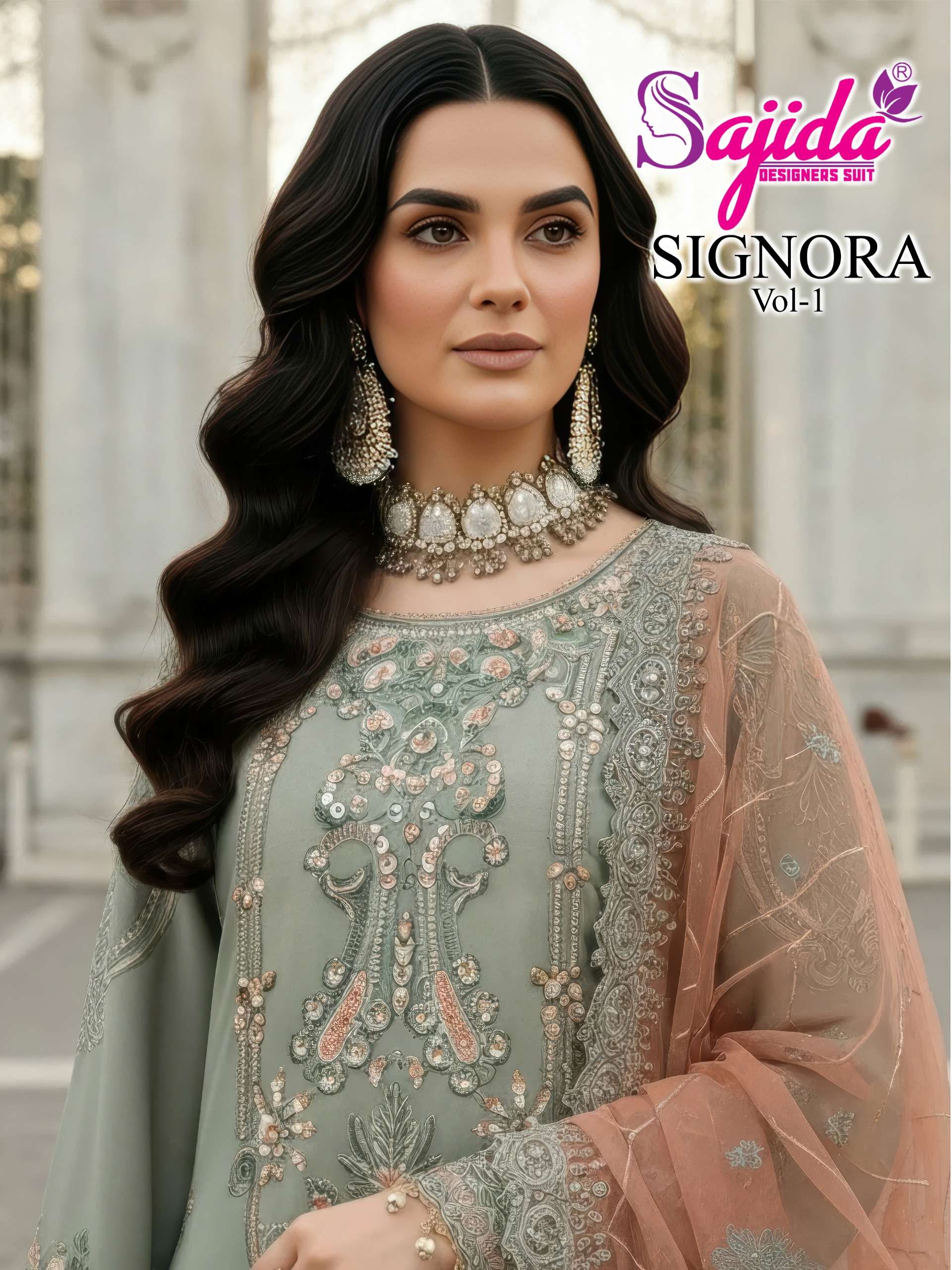 SAJIDA DESIGNER SIGNORA VOL 1 1137 TO 1139 GEORGETTE WITH HE...