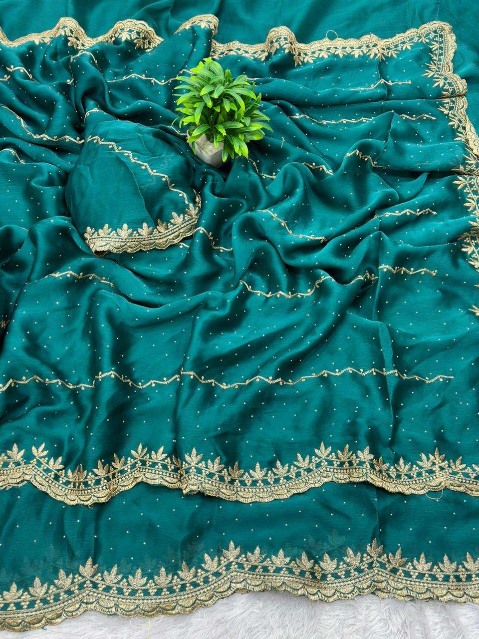 satin chiffon crush silk with beautiful embroidery & Siroshk...