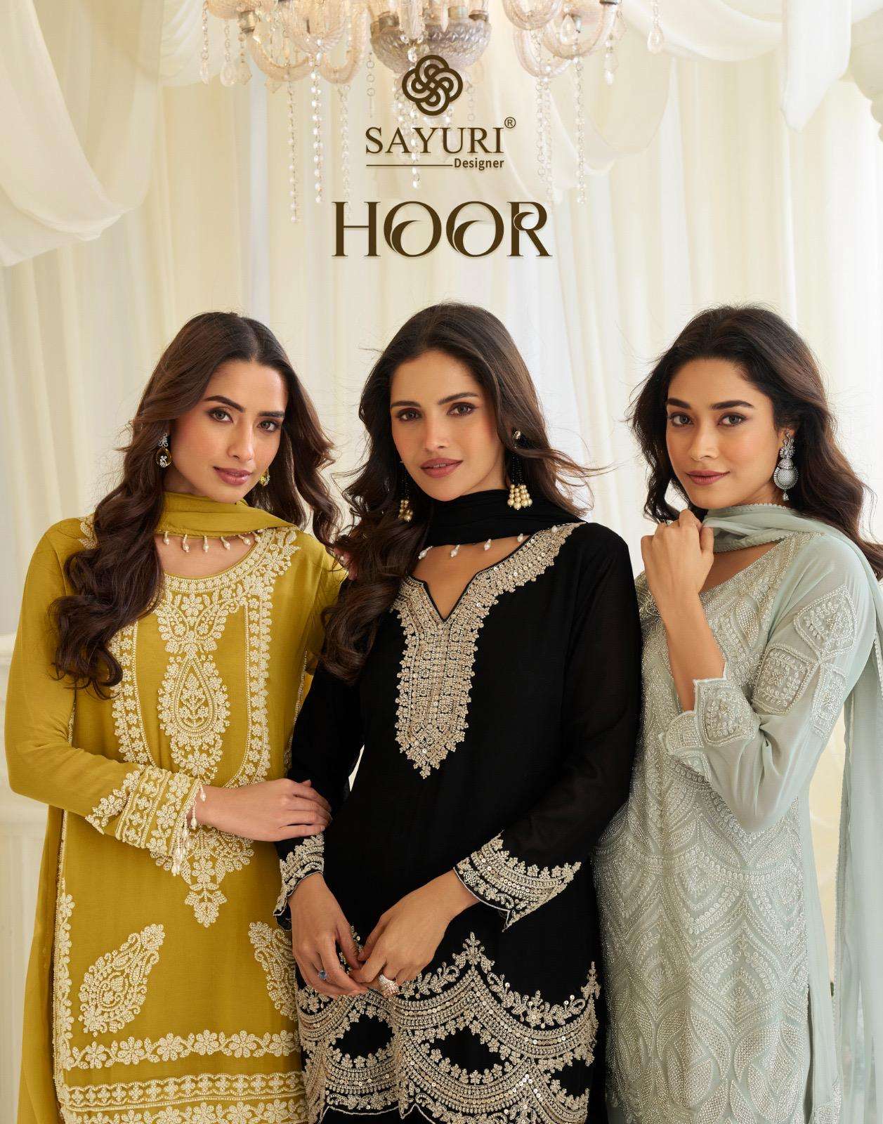 SAYURI DESIGNER HOOR PREMIUM CHINON SILK BEADS WORK KURTI PA...
