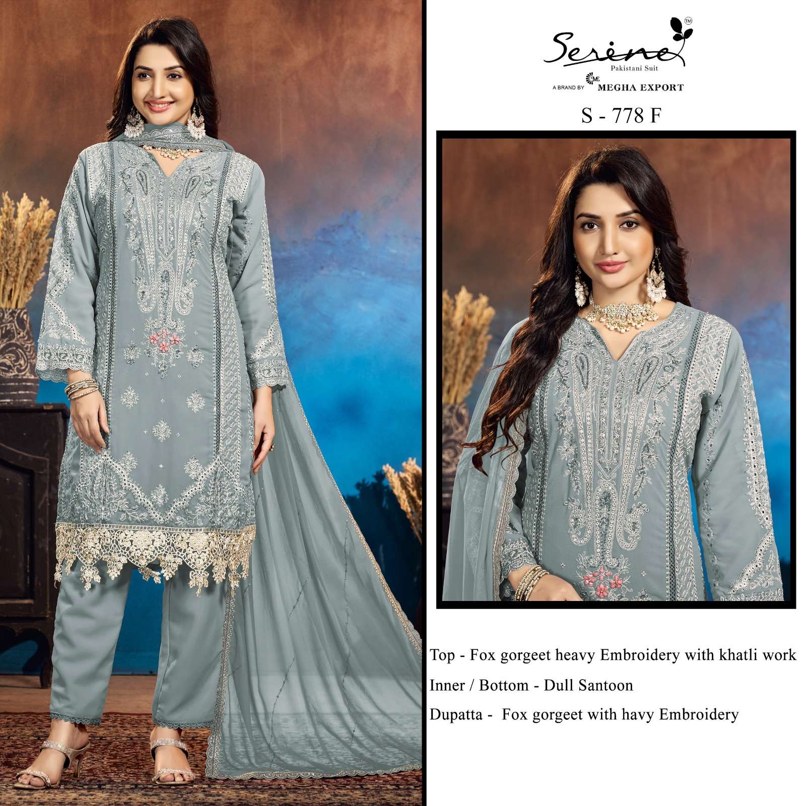 SERINE S 778 GEORGETTE HEAVY EMBROIDERED SALWAR SUIT AT PART...