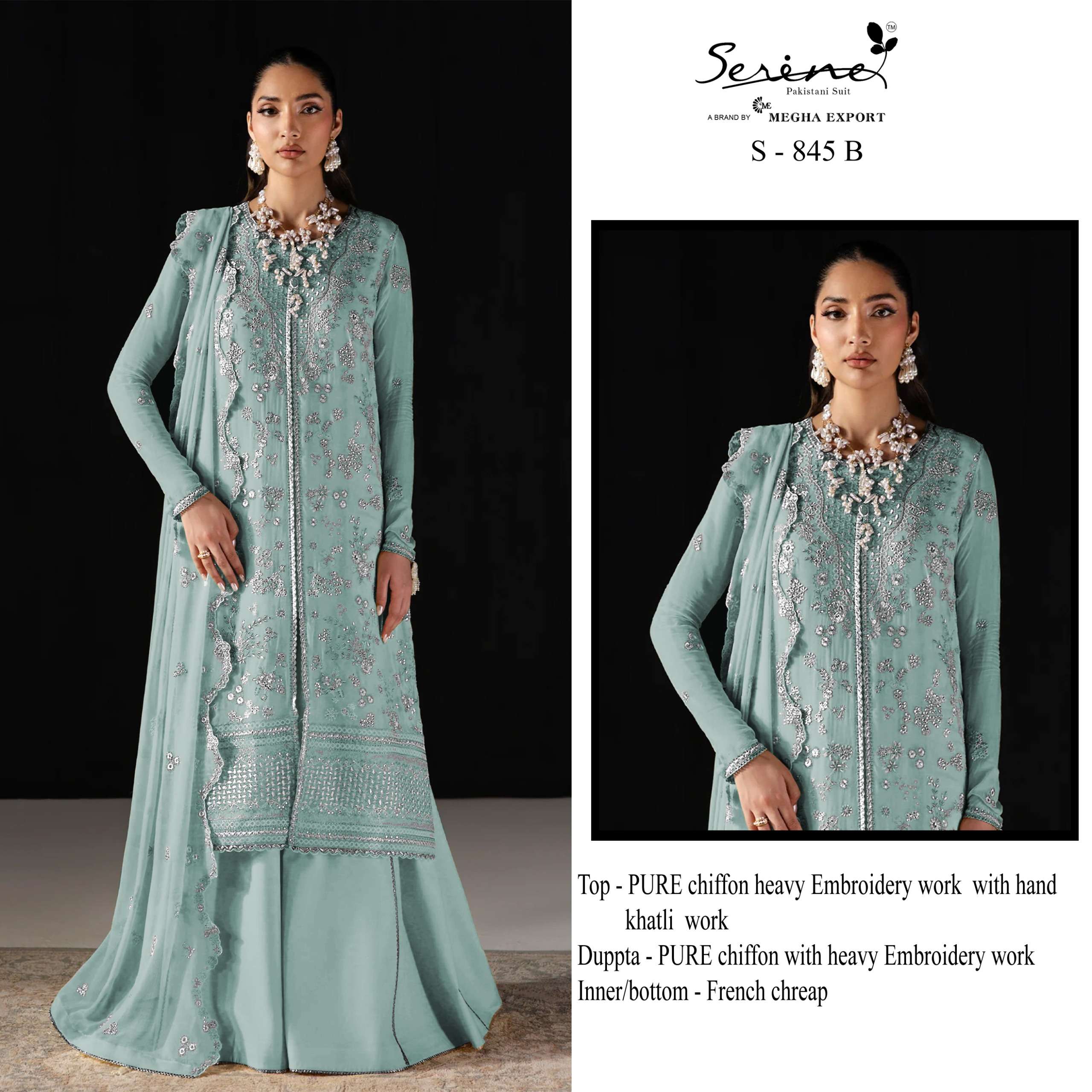 SERINE S 845 CHIFFON HEAVY EMBROIDERED PAKISTANI FARSHI SUIT...