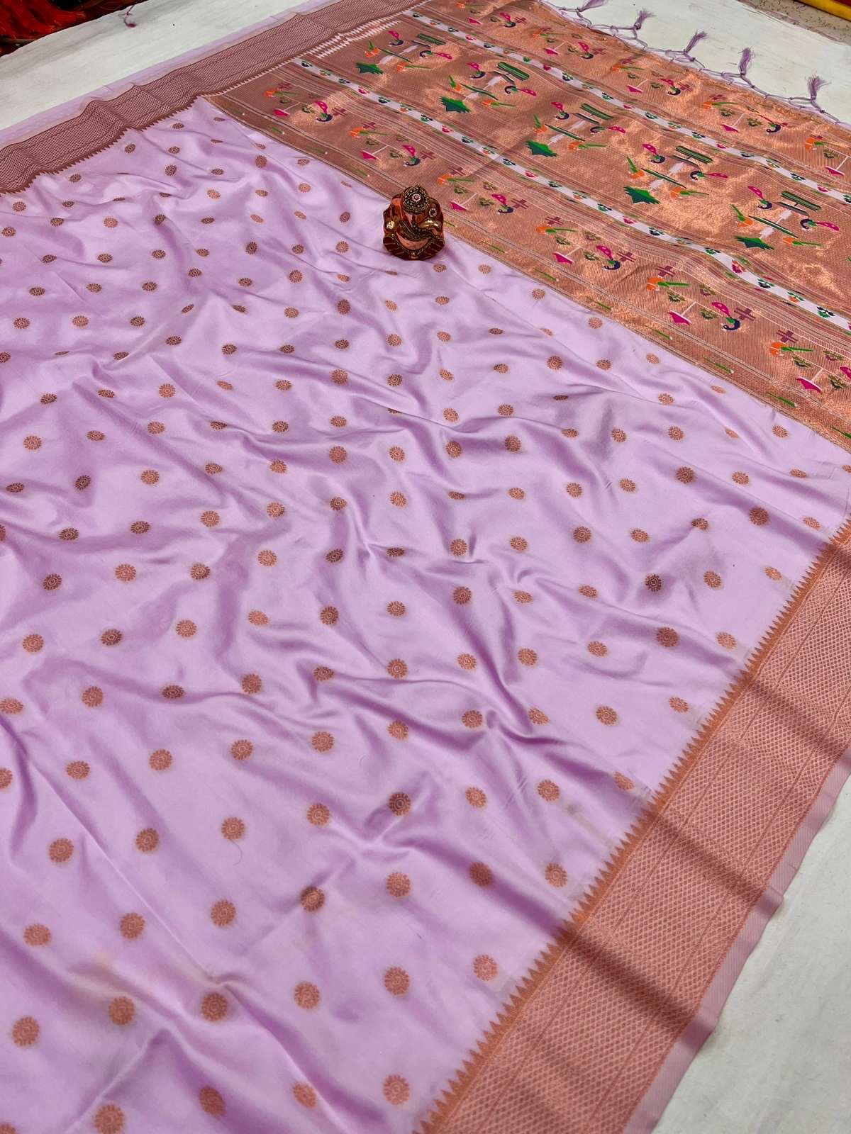 Shalimar Banarasi Lichi Silk Paithani Copper Jari tussal pal...