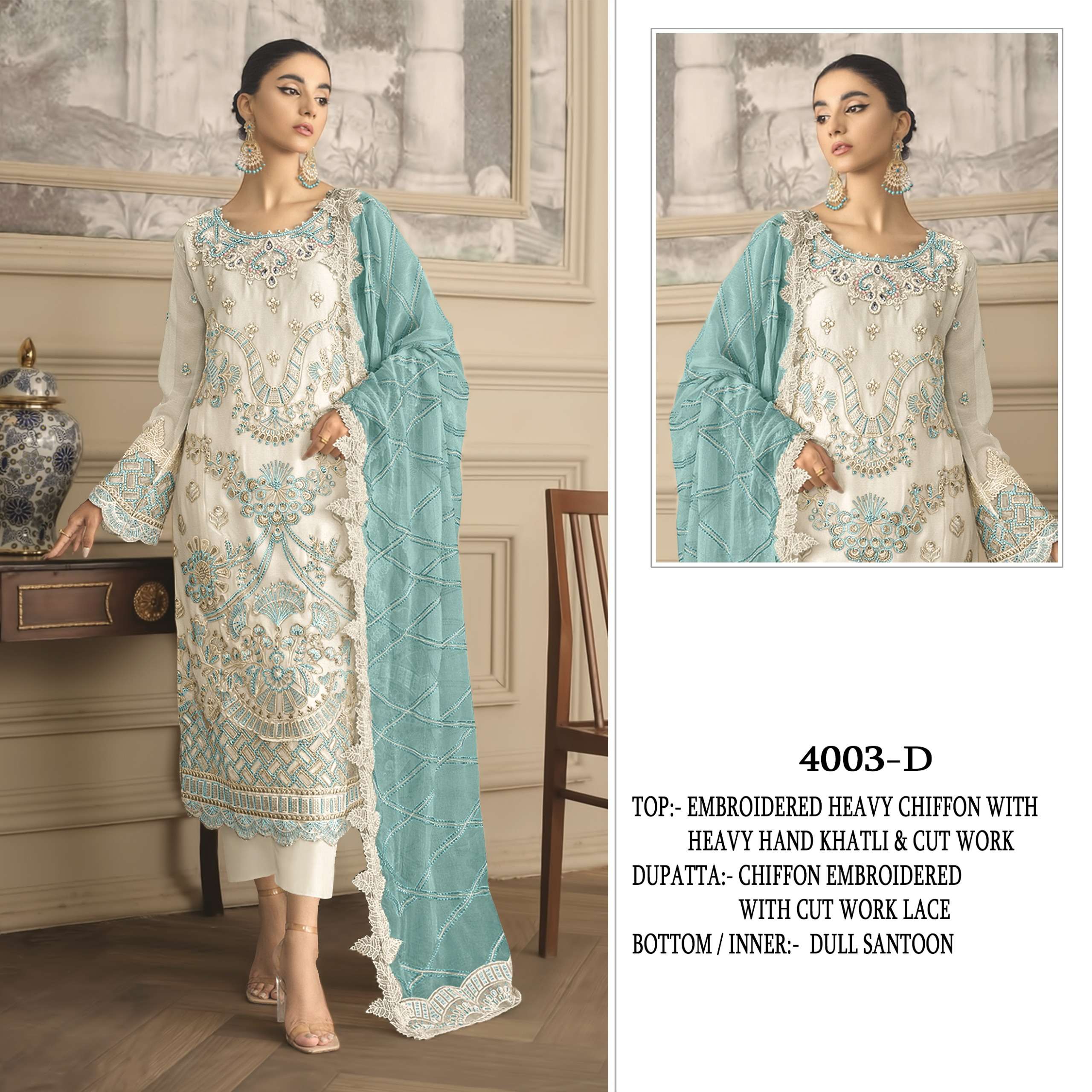 SHREE FABS K 4003 COLOR CHIFFON HAND KHATLI & CUT WORK PAKIS...