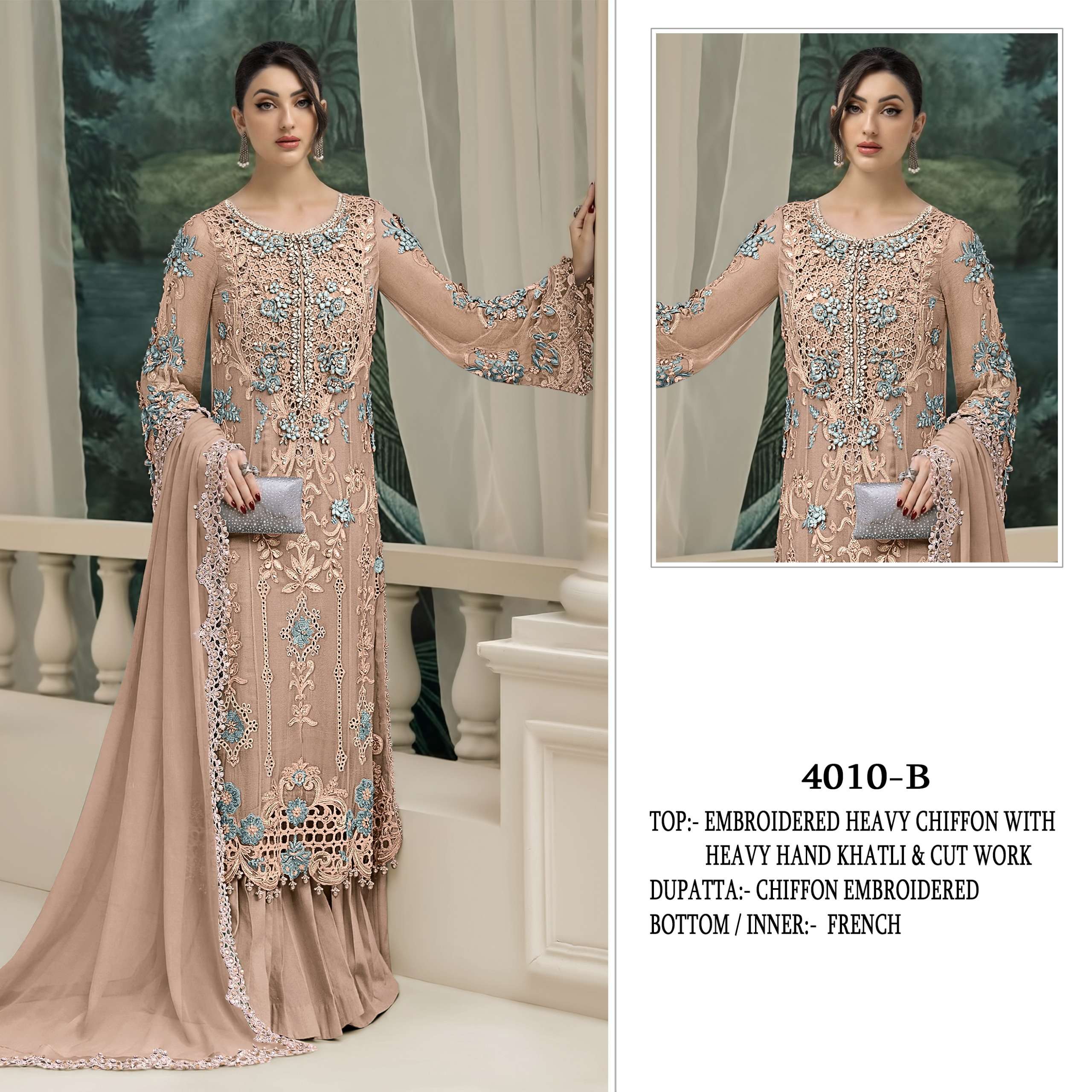 SHREE FABS K 4010 COLOR CHIFFON FABRIC EMBROIDERY WORK PAKIS...