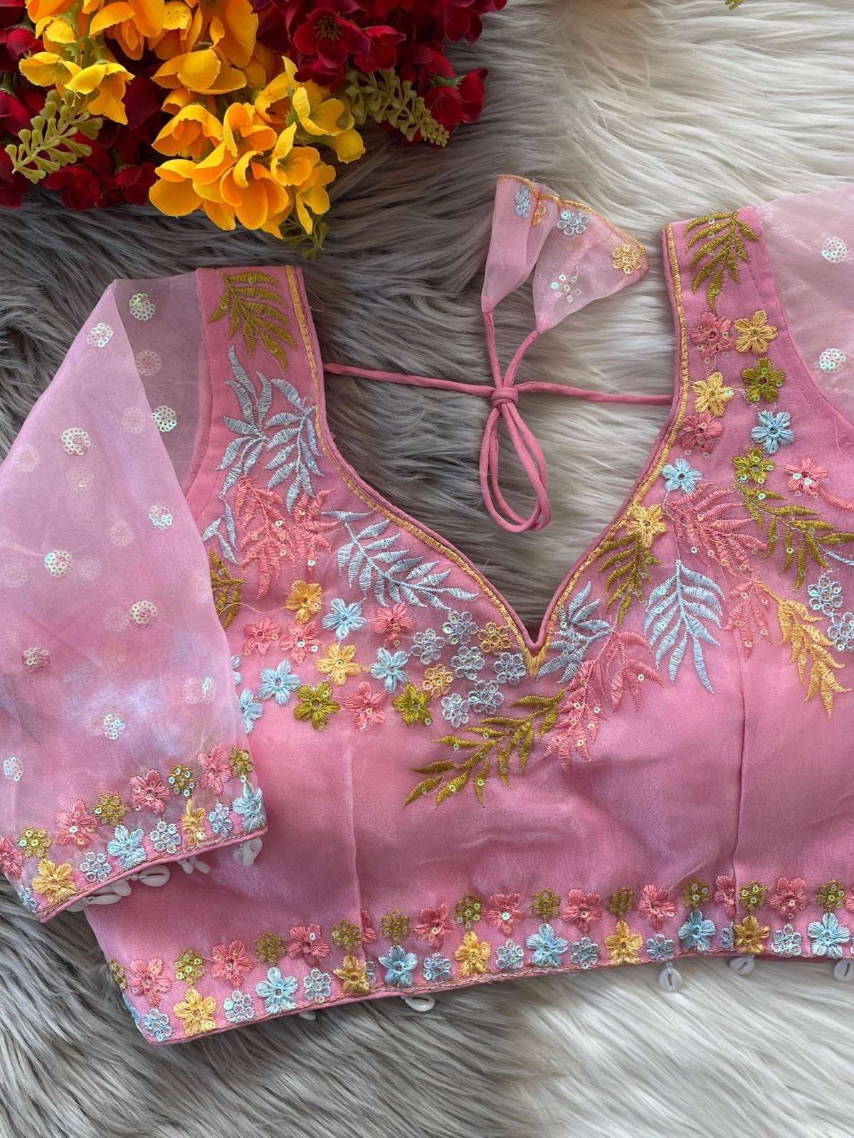 SILK FABRIC HEAVY NET WITH EMBROIDERY WORK BLOUSE WEAR DEALE...