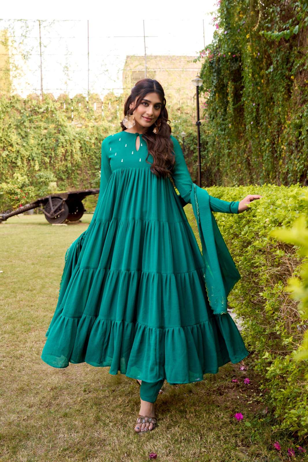 SIRAA FLARED ANARKALI DRESS CRAFTED MARBLE FABRIC GHERA GOWN...