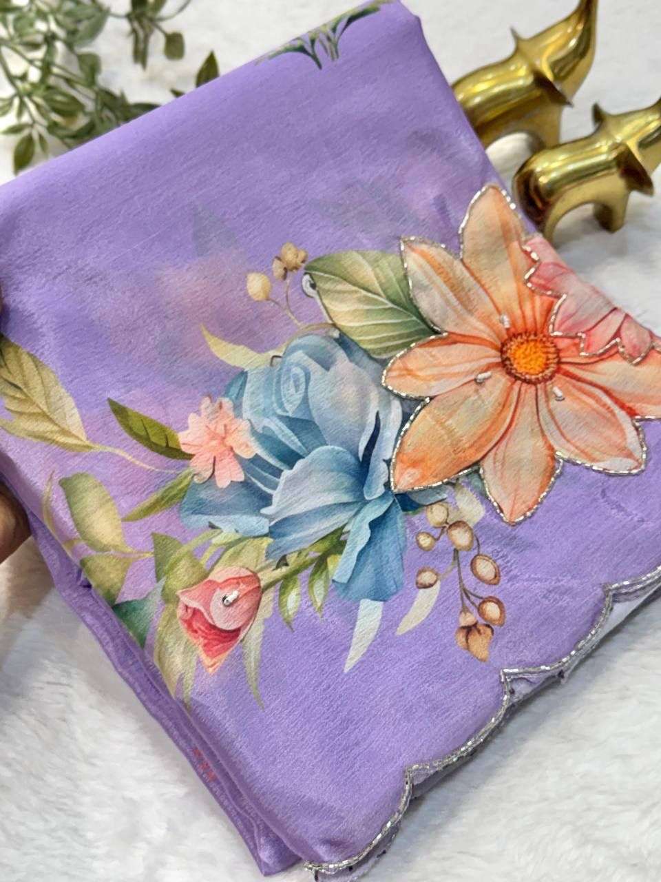 Soft Chiffon silk saree colouring floral digital print with ...