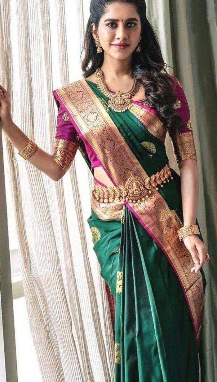   SOFT LICHI SILK CLOTH BEAUTIFUL RICH PALLU & DESIGNER JACQ...