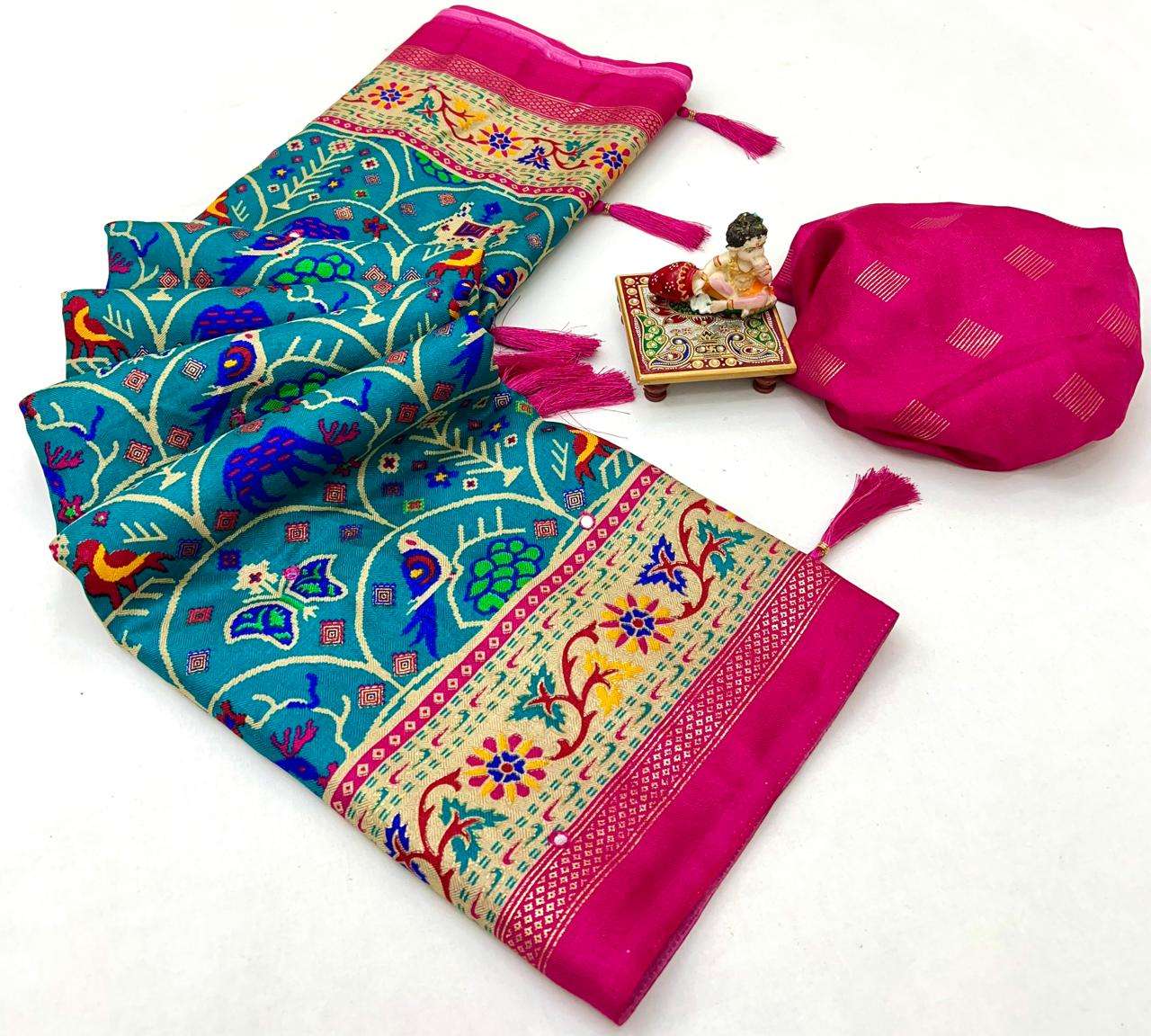  Soft Pashmina Silk Printed Saree With Patola Border and Sty...
