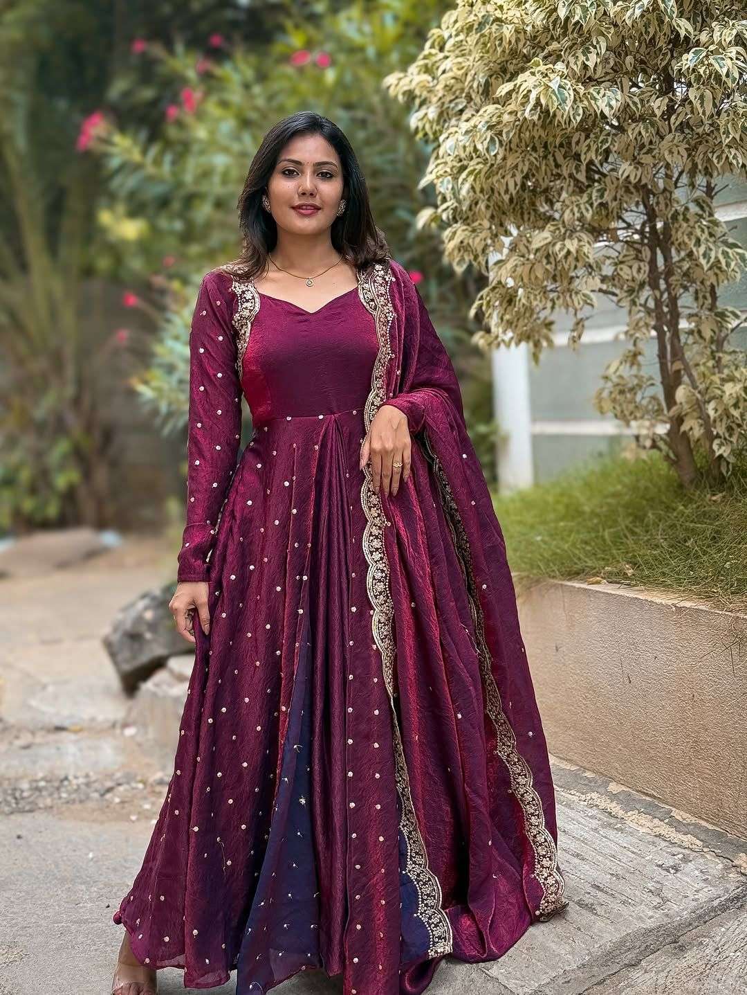 STITCHED SILK CRAFTED THREAD WORK ANARKALI SUIT AT PARTY WEA...