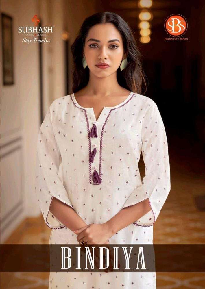 SUBHASH SAREES BINDIYA CASUAL LOOK COTTON WHITE KURTI ALL TI...