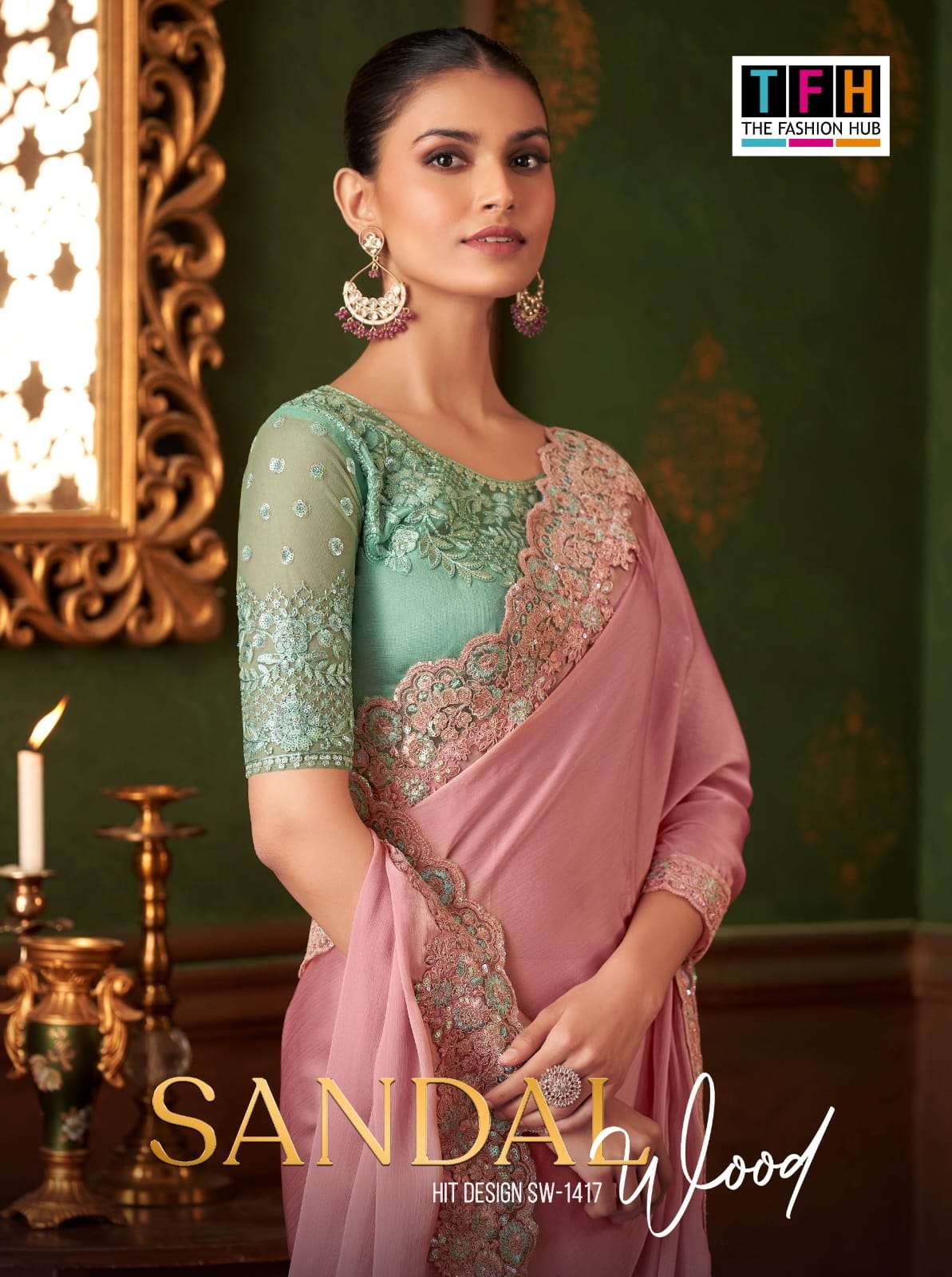 TFH 1417 COLOURS ATTRACTIVE SILK EMBROIDERY BLOUSE & SAREE B...