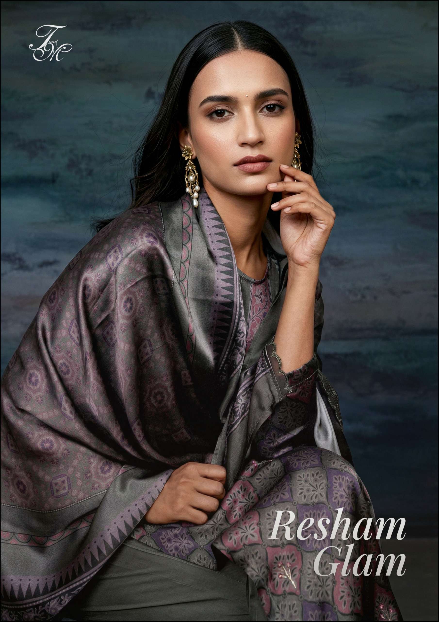 T&M RESHAM GLAM GAZZI SILK DIGITAL PRINT BEAUTIFUL WORK SALW...