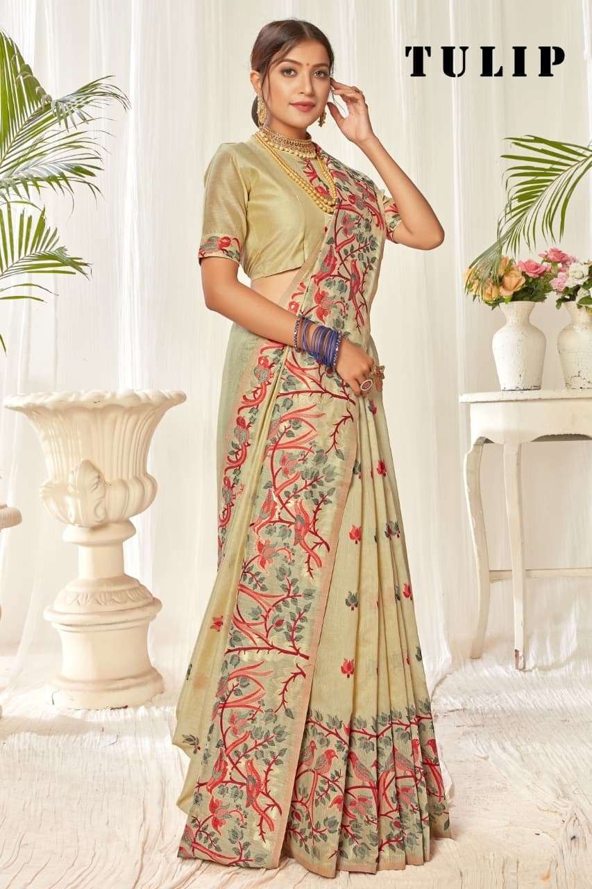 TULIP Linen Cotton Flower and Kili Extra Ordinary Design sar...