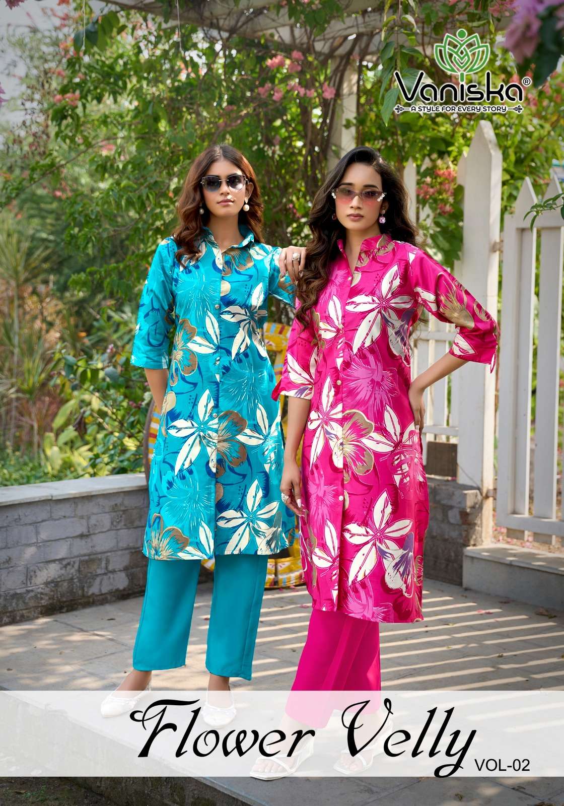 VANISKA FLOWER VELLY VOL 2 VATICAN PRINT KURTI PALAZZO 2 PIE...