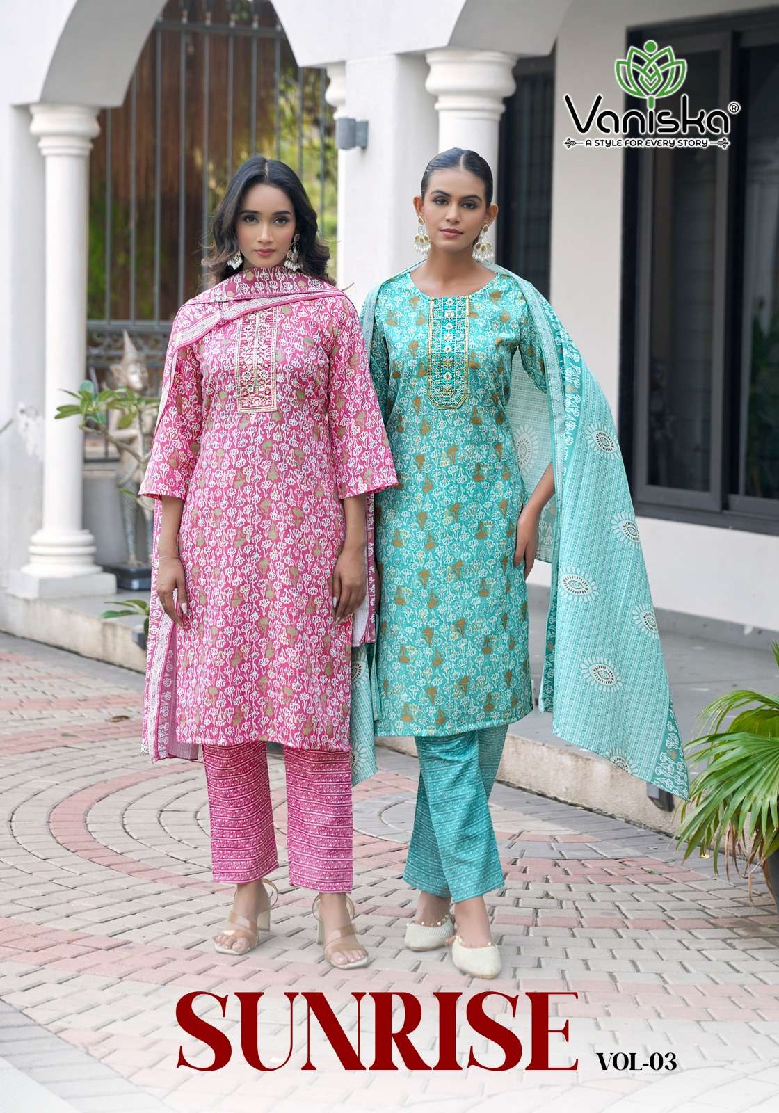 VANISKA SUNRISE VOL 3 FOIL PRINT STRAIGHT KURTI PANT WITH DU...