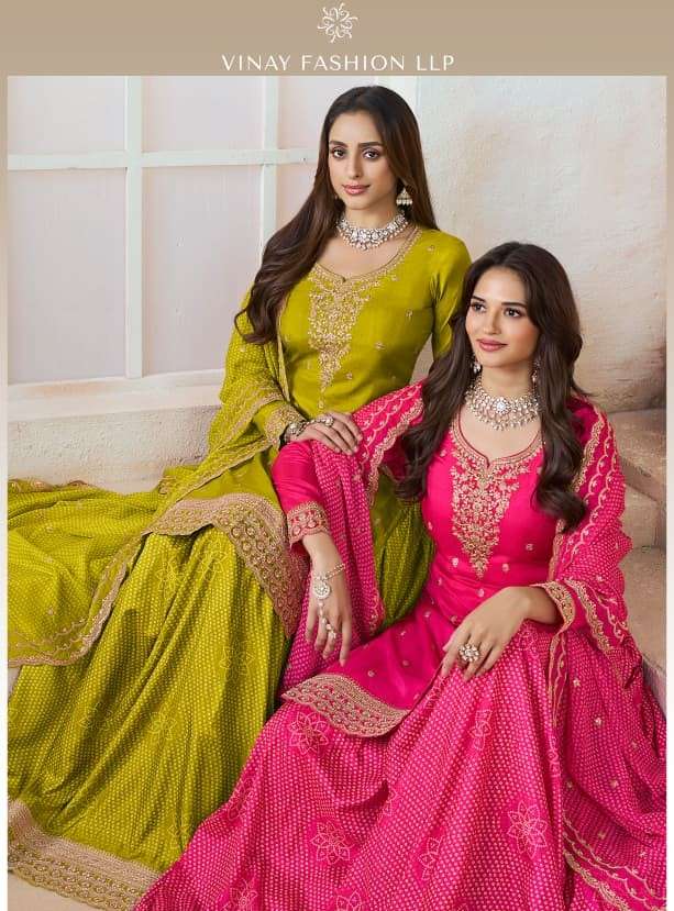 VINAY BHAVYA SILK DIGITAL PRINTED EMBROIDERY SHARARA SUIT TR...