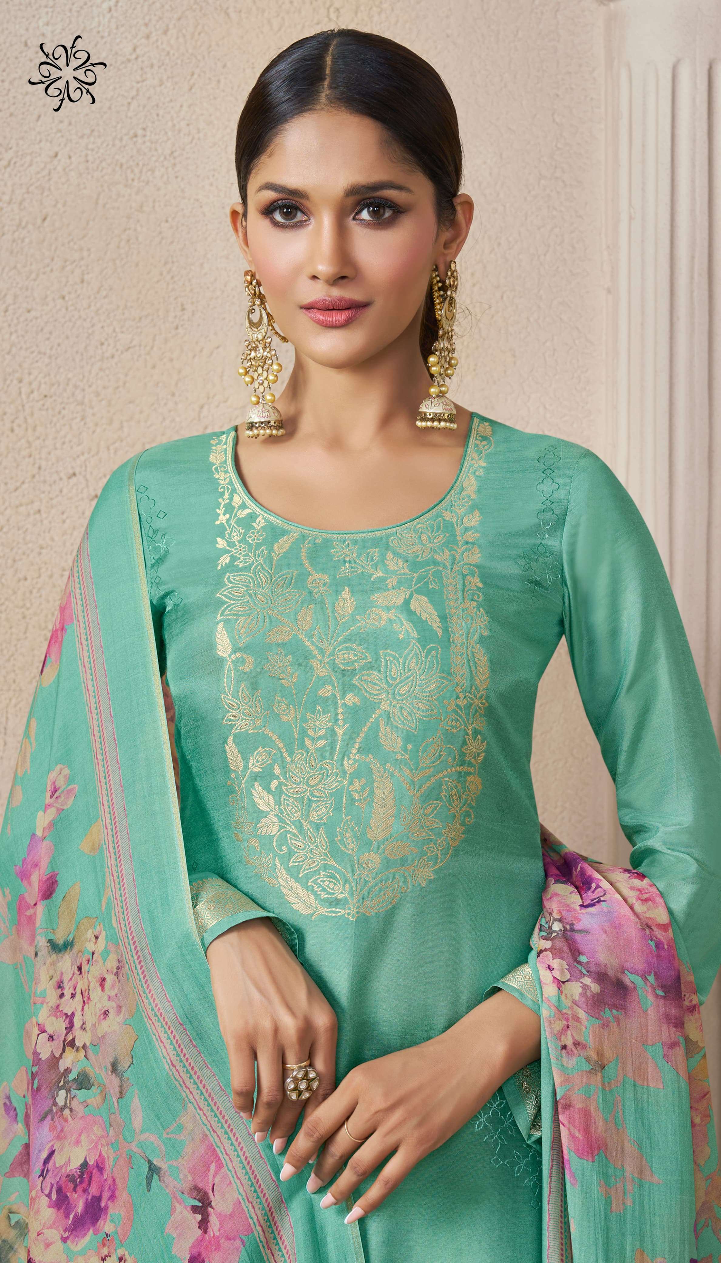 VINAY NAVYA 2 SELF WEAVED JACQUARD PRINTED SUIT AT MATERIAL ...