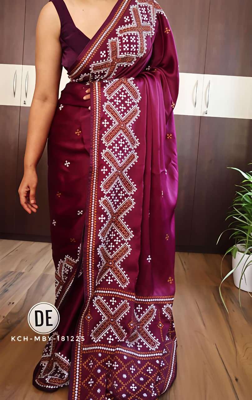 white thread special crepe silk saree with mosaic multi work...
