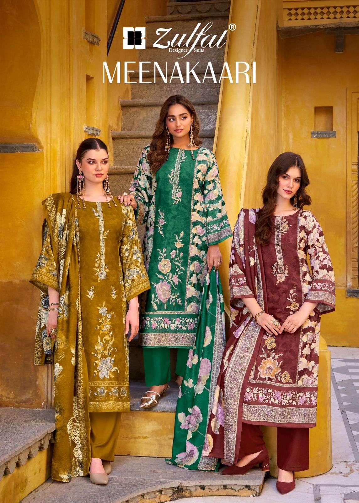 ZULFAT DESIGNER SUITS MEENAKAARI JAM COTTON WITH HEAVY EMBRO...